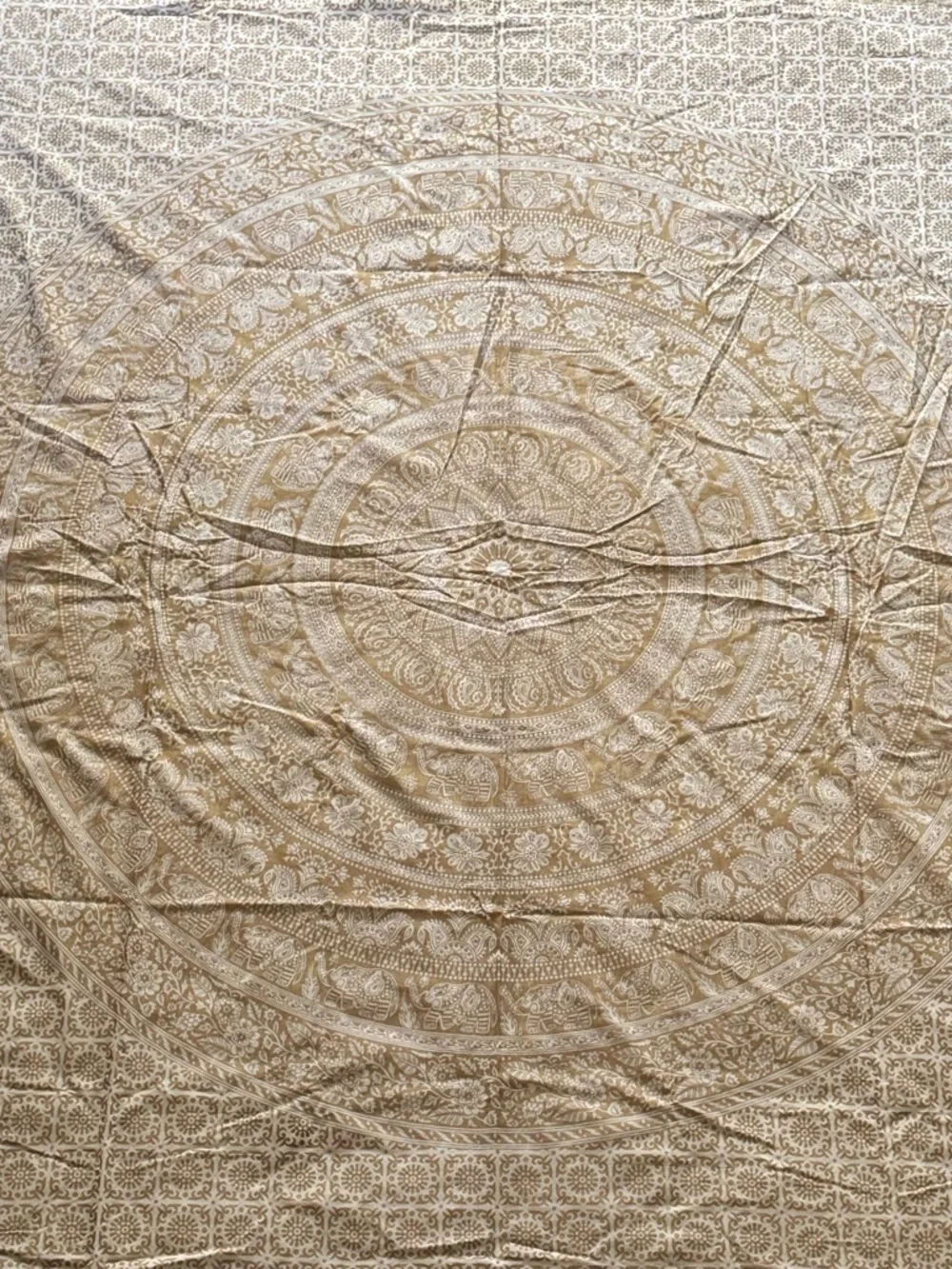 Neutral gold and white Mandala Wall Tapestry - Boho Home Decor